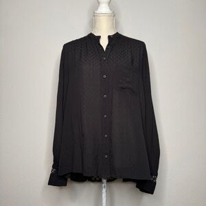 Free People Button Down Lace Panel Black Long Sleeve Rayon Cotton Size XS NWT